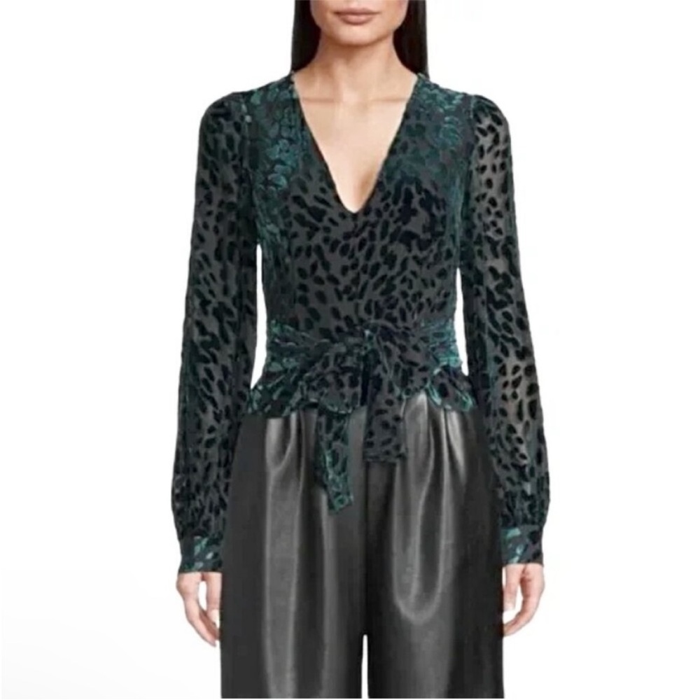 Green Tie Front Fitted Blouse